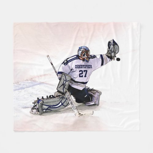 Ice Hockey Goalkeeper With Your Name Drawing Fleece Blanket