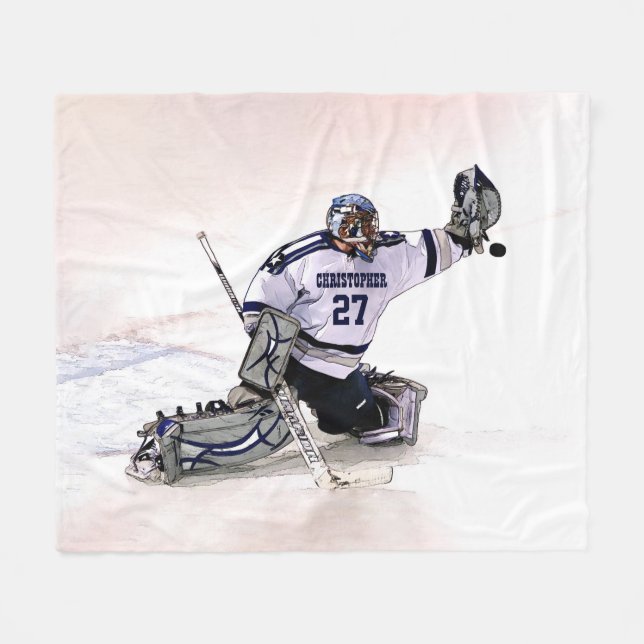 Ice Hockey Goalkeeper With Your Name Drawing Fleece Blanket (Front (Horizontal))
