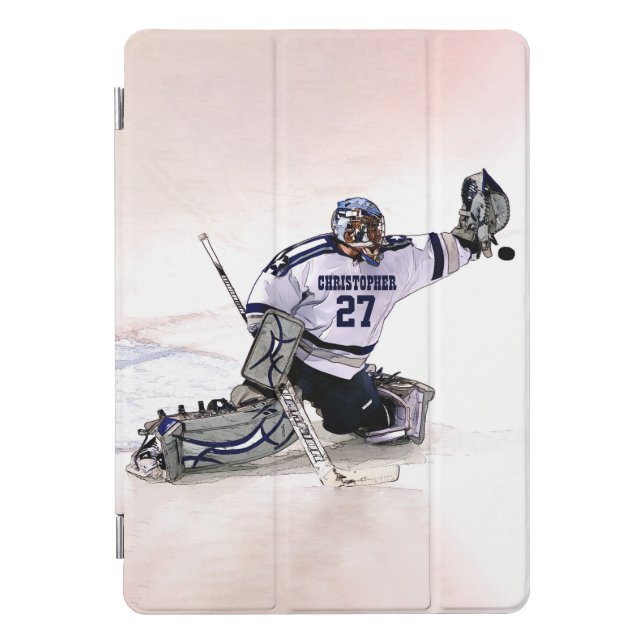 Ice Hockey Goalkeeper With Your Name Drawing iPad Pro Cover (Front)