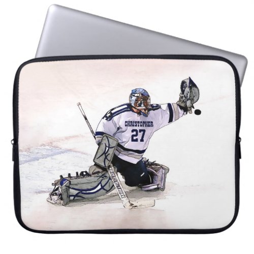 Ice Hockey Goalkeeper With Your Name Drawing Laptop Sleeve