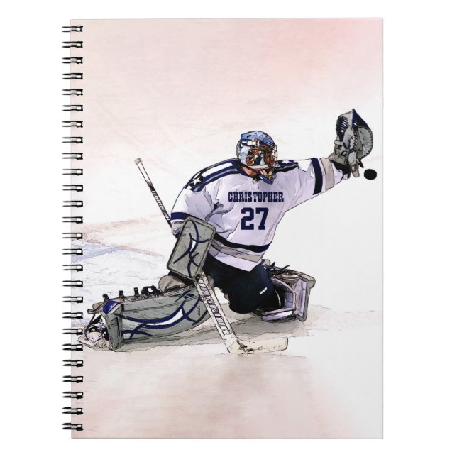 Ice Hockey Goalkeeper With Your Name Drawing Notebook (Front)