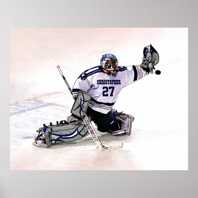 Ice Hockey Goalkeeper With Your Name Drawing Poster (Front)
