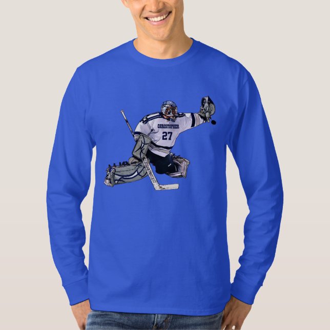Ice Hockey Goalkeeper With Your Name Drawing T-Shirt (Front)
