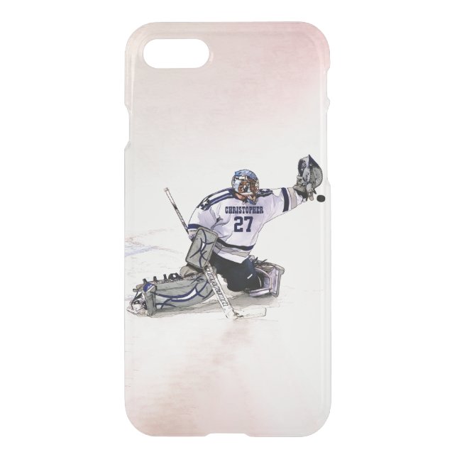 Ice Hockey Goalkeeper With Your Name Drawing Uncommon iPhone Case (Back)