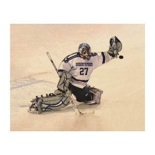 Ice Hockey Goalkeeper With Your Name Drawing Wood Wall Decor