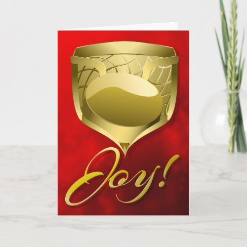 Ice Hockey Gold Shield with Word Joy Holiday Card