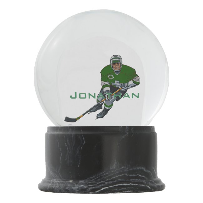 Ice Hockey Green Design Snow Globe