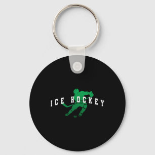 Ice Hockey Green Team Player Varsity Text Keychain