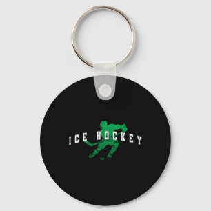 Ice Hockey Green Team Player Varsity Text Keychain