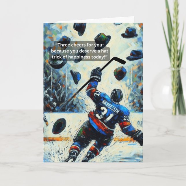 Ice Hockey  Hat Trick of Happiness! Card (Front)