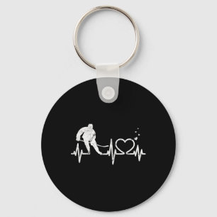 Ice Hockey Heart Valentines Heartbeat Boys Girl Go Keychain