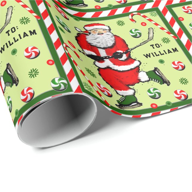 Ice Hockey Holiday Gift Wrapping Paper (Roll Corner)