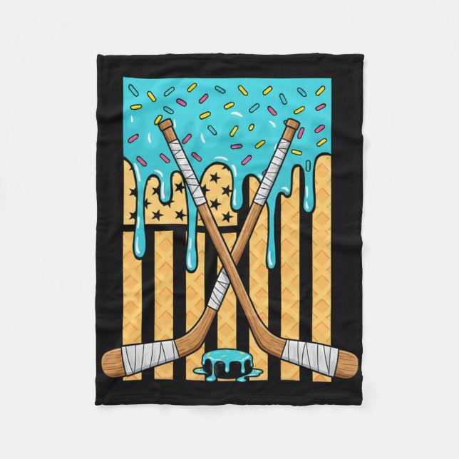 Ice Hockey Ice Cream Drip Boys American Flag Youth Fleece Blanket (Front)