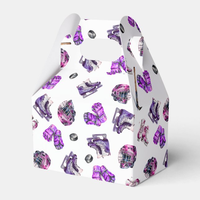 Ice Hockey Ice-Skating Girls Pink Purple Birthday  Favor Boxes (Front Side)
