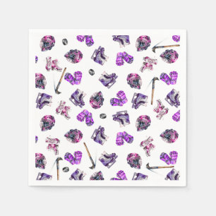 Ice Hockey Ice-Skating Girls Pink Purple Birthday Napkins