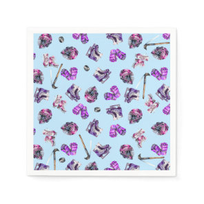 Ice Hockey Ice-Skating Girls Pink Purple Birthday  Napkins