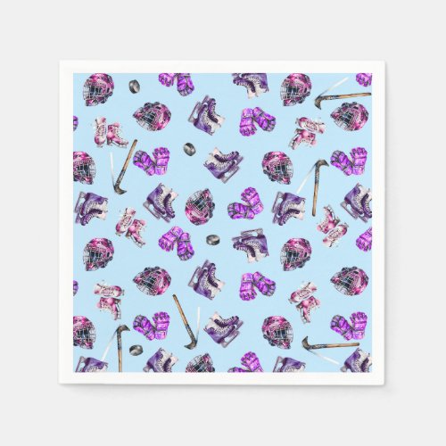 Ice Hockey Ice_Skating Girls Pink Purple Birthday  Napkins