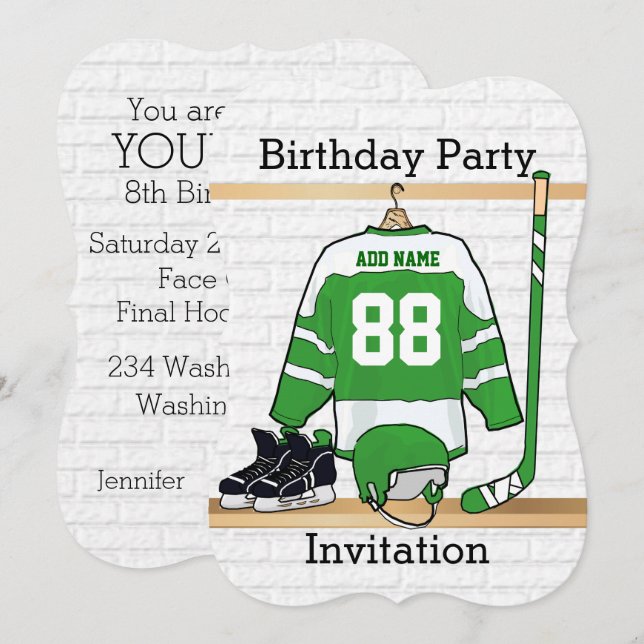 Ice Hockey Jersey Birthday party invitations (Front/Back)