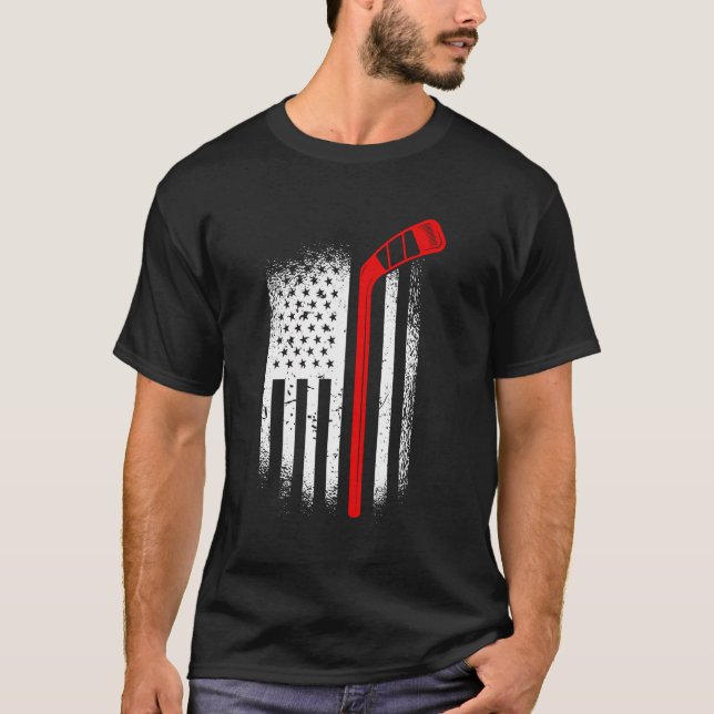 Ice Hockey Jersey Penalty Box Retro Puck Us Flag T-Shirt (Front)