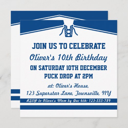 Ice Hockey Jersey Themed Party Invitations Blue Invitation