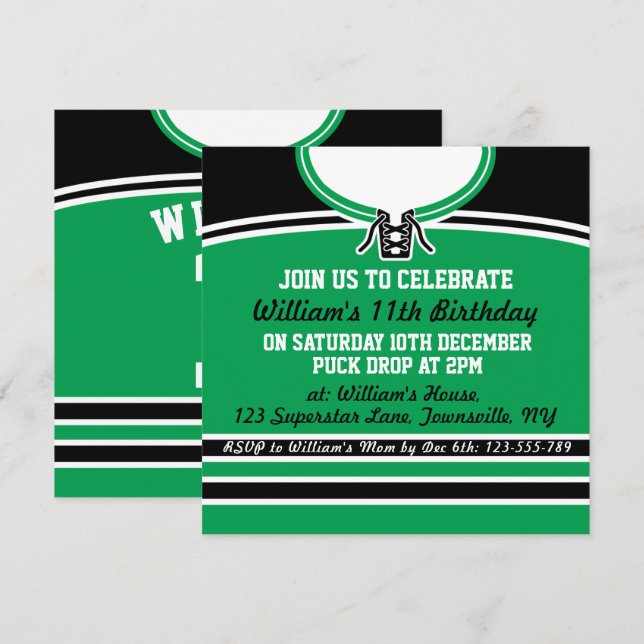 Ice Hockey Jersey Themed Party Invite Template (Front/Back)