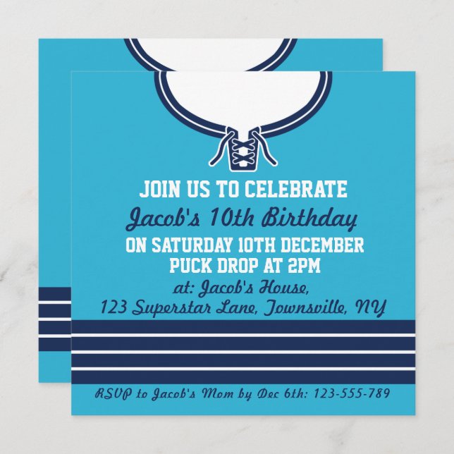 Ice Hockey Jersey Themed Party Invite Template (Front/Back)