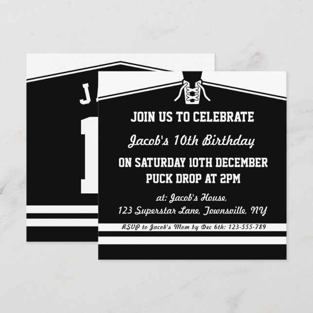 Ice Hockey Jersey Themed Party Invites Template (Front/Back)