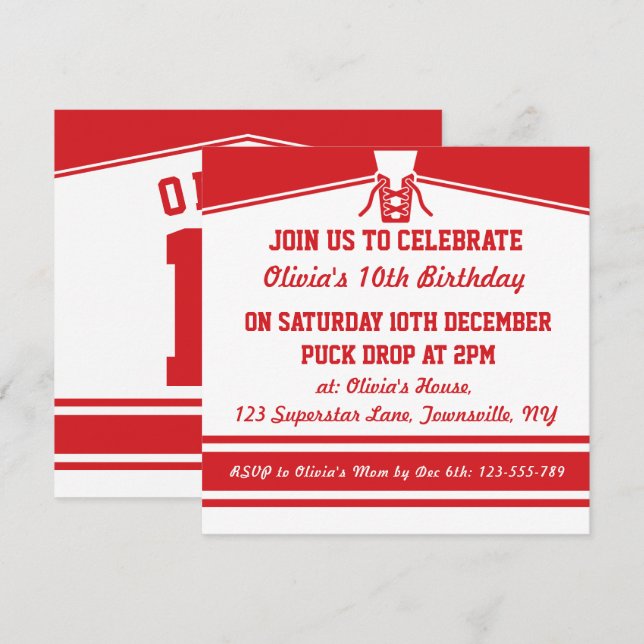 Ice Hockey Jersey Themed Party Invites Template (Front/Back)