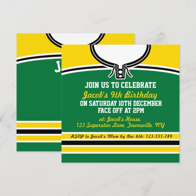 Ice Hockey Jersey Themed Party Invites Template (Front/Back)