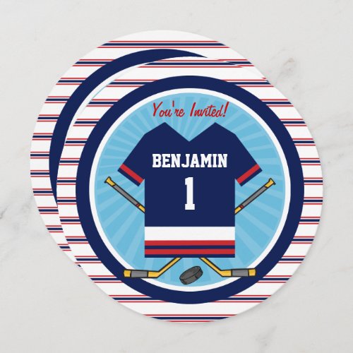 Ice Hockey Jersey V2 1st Birthday Party Invitation