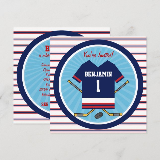 Ice Hockey Jersey V2 1st Birthday Party Invitation (Front/Back)