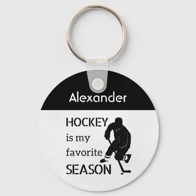 Ice Hockey keychain favorite season black white (Front)