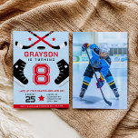 Ice Hockey Kids Birthday Party Invitation<br><div class="desc">Lace up your skates and plan a ice hockey birthday party! This design features ice hockey sticks,  skates and puck. Edit this design to match your team's colors.</div>