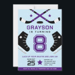 Ice Hockey Kids Birthday Party Purple Invitation<br><div class="desc">Lace up your skates and plan a ice hockey birthday party! This design features ice hockey sticks,  skates and puck. Edit this design to match your team's colors.</div>
