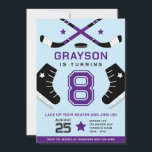 Ice Hockey Kids Birthday Party Purple Invitation<br><div class="desc">Lace up your skates and plan a ice hockey birthday party! This design features ice hockey sticks,  skates and puck. Edit this design to match your team's colors.</div>