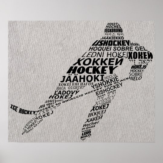 Ice Hockey Languages Text Art Poster