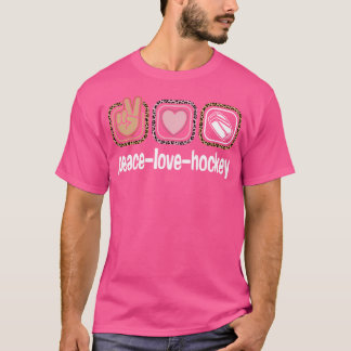 Ice Hockey Leopard Print Peace Love Hockey T-Shirt