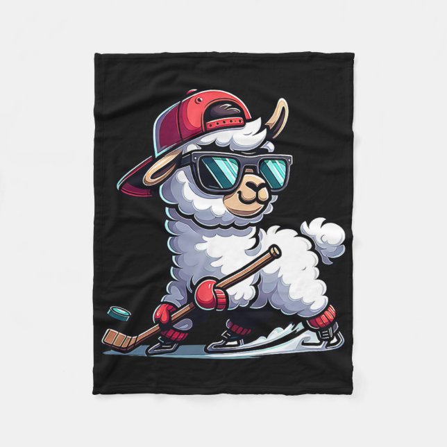 Ice Hockey Llama Master Cool Shades  Fleece Blanket (Front)