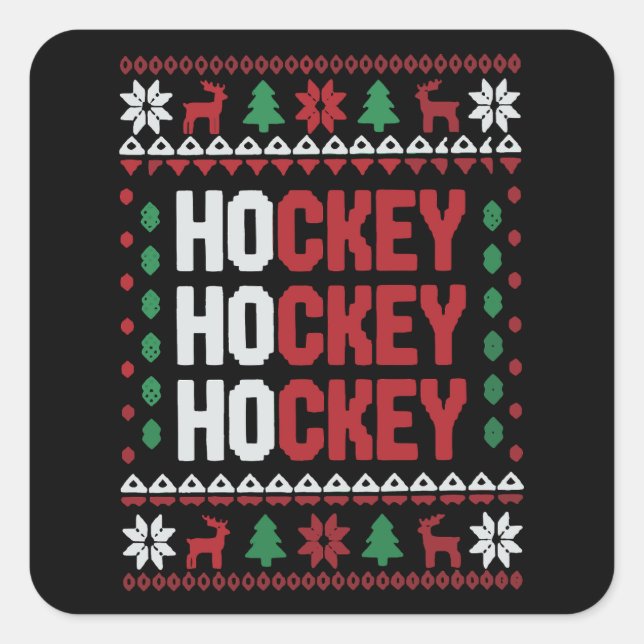 Ice Hockey Lover Christmas Santa Funny Sports Team Square Sticker (Front)