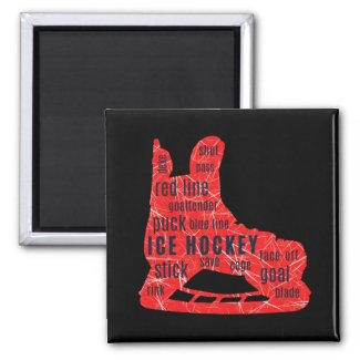 Ice hockey magnet - Black and red skate with words