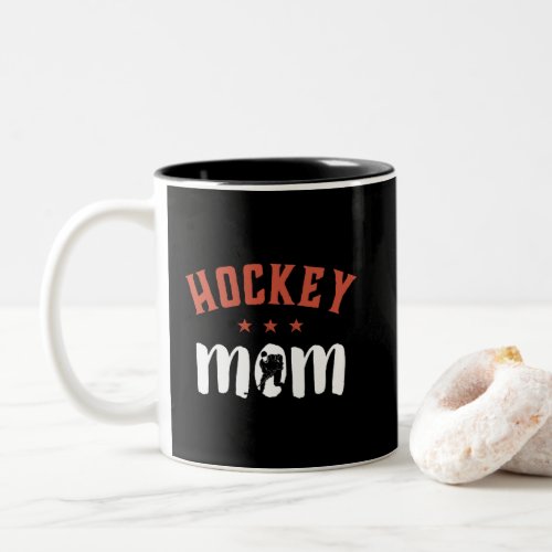 Ice Hockey Mom Vintage Retro Proud Sports Mother Two_Tone Coffee Mug