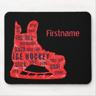Ice hockey mouse pad - black and red skate