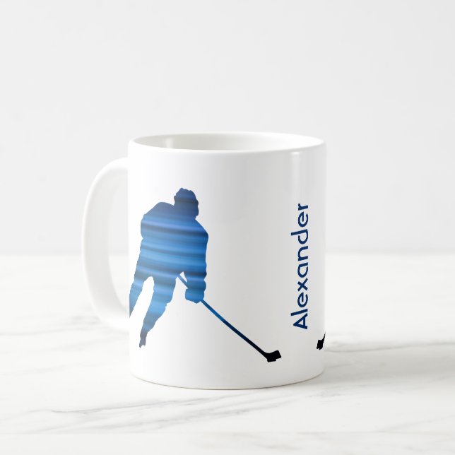 Ice Hockey mug player silhouette blue (Front Left)
