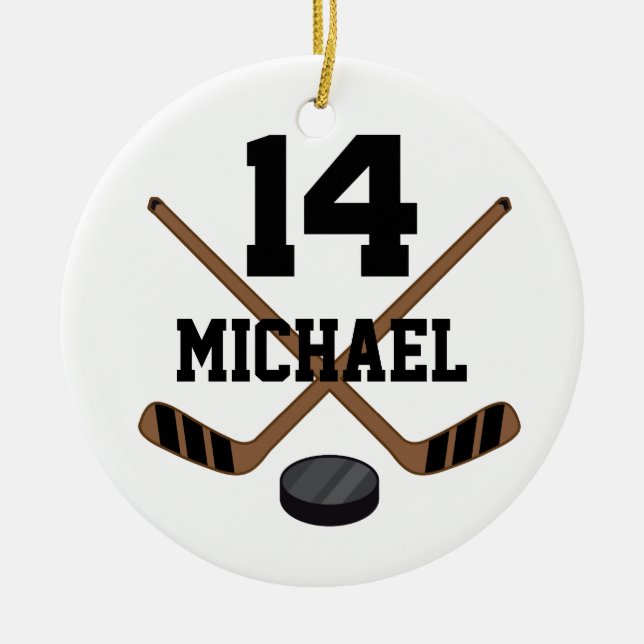 Ice Hockey Number 14 Personalized Ornament (Front)