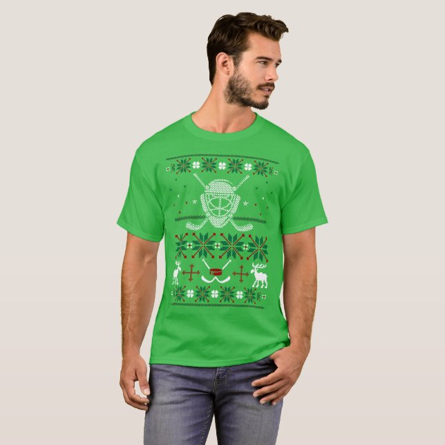 Ice Hockey Outdoors Ugly Christmas Sweater Tshirt (Front Full)