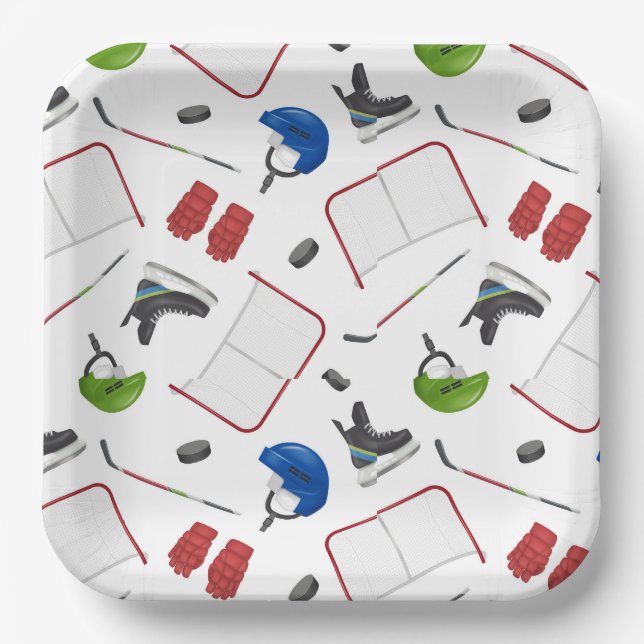 Ice Hockey Paper Plates, Hockey Birthday Party Plates (Front)