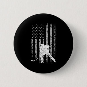 Ice hockey patriotic american flag hockey player o button