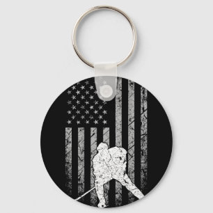 Ice hockey patriotic american flag hockey player o keychain