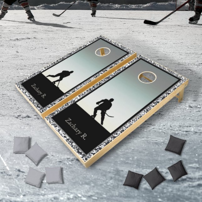 Ice Hockey Pebble Black White Cornhole Set (Creator Uploaded)