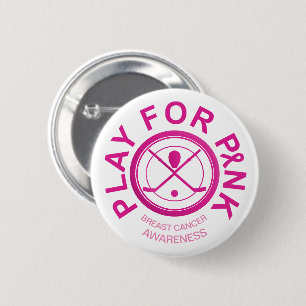 Ice Hockey Play for Breast Cancer Awareness Button